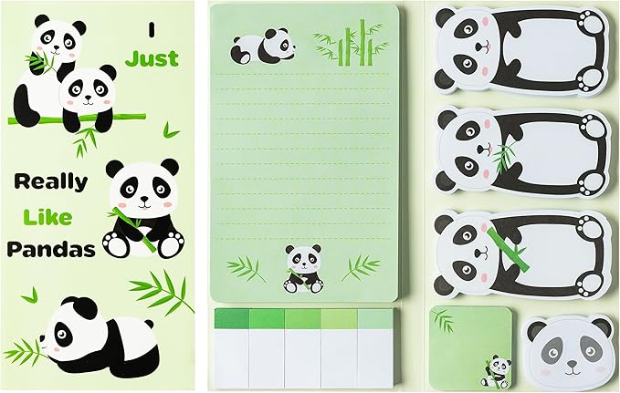 Xqumoi I Just Really Like Pandas Sticky Notes Set, 550 Sheets, Cute Cartoon Pandas Self-Stick Notes Pads Animal Divider Tabs Bundle Writing Memo Pads Back to School Office Supplies Small Gift