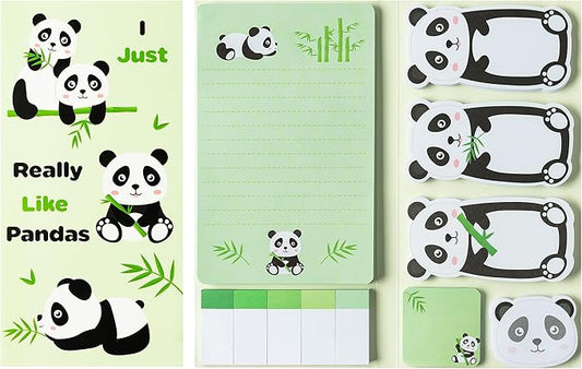 Xqumoi I Just Really Like Pandas Sticky Notes Set, 550 Sheets, Cute Cartoon Pandas Self-Stick Notes Pads Animal Divider Tabs Bundle Writing Memo Pads Back to School Office Supplies Small Gift