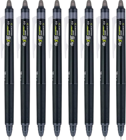 Pilot, FriXion Synergy Clicker Erasable, Refillable, Retractable Gel Ink Pens, Extra Fine Point 0.5 mm, Pack of 8, Black