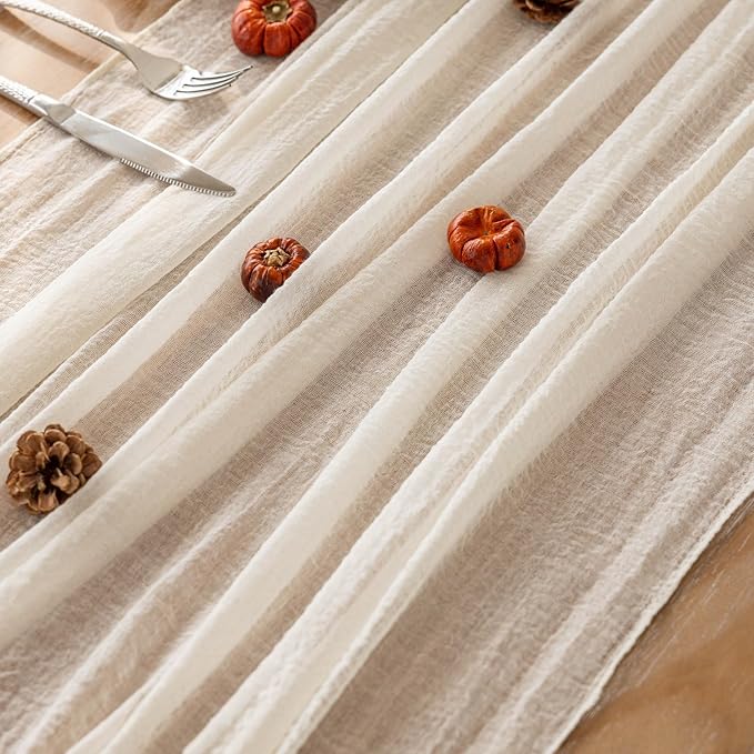 10pcs Ivory Gauze Rustic Cheesecloth Table Runner 120 Inch 10 FT for Wedding Baby Shower Bridal Shower Birthday Engagement Garden Outdoor Party Long Sheer Boho Decorations
