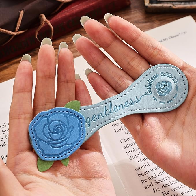 3 PCS Fruit of Spirit Magnetic Leather Bookmarks, Floral Patterns (Faithfulness Gentleness Temperance) of Galatians, Bible-Inspired Page Markers, Gift for Book Lovers, Students, Book Accessories
