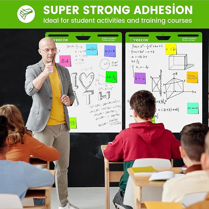 Sticky Easel Pad 25 in x 30 in, 30 Sheets/Pad, 8 Pads/Pack, Sticky Flip Chart Paper for Teachers, Super Sticking Power & Bleed-Resistant