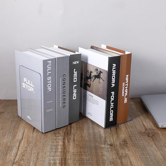12Pcs Clear Bookends for Heavy Books,Acrylic Book Shelf Organizer for Desk,Plastic Heavy Duty Book Holders Standand Invisible Bookshelf Dividers Decorative,Suitable for Office Home Weighted Bookends