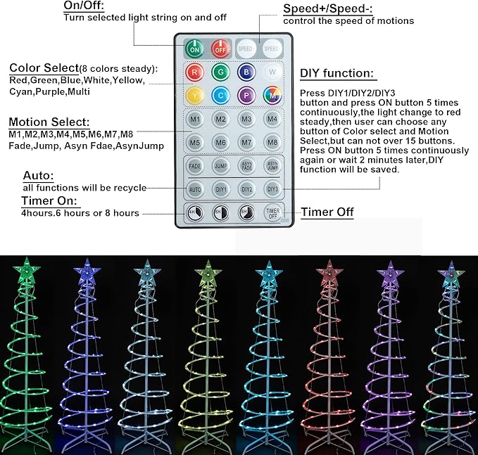 Presence 3 PCS Spiral Christmas Tree with Lights for Outside, Collapsible Multicolor LED Lighted Mode Christmas Tree for Outdoor