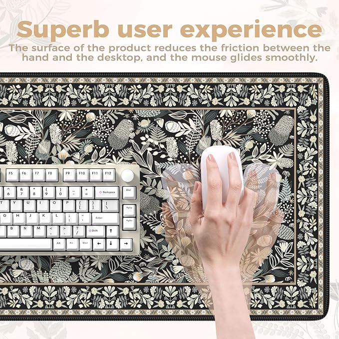 iCasso Black Desk Mat,Big Mouse Pad with Stitched Edges,Gaming Computer Pad for Desktop,Anti-Slip Keyboard Mat for Women Girl,Large Desk Cover Mat for Office Home School