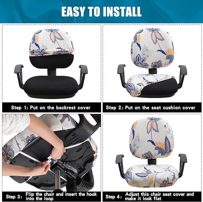 Smiry Stretch Printed Office Computer Chair Covers, Universal Washable Removable Desk Rotating Chair Slipcovers Protector, Seat + Backrest Cover - Beige