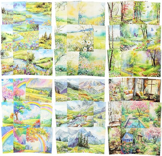Spring Scenery Scrapbook Paper Set, 180 PCS Landscape Craft Paper Kit for Journaling, Scrapbooking, DIY Crafts, and Art Supplies