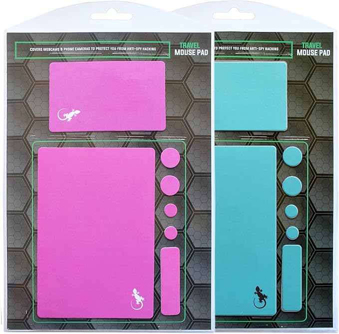 Mouse Pad Adhesive Bottom - Sticks to Any Surface - Portable - Webcam Covers and Screen Cleaner Included (2 Pack - Blue and Pink)