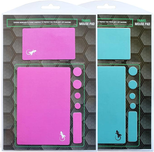 Mouse Pad Adhesive Bottom - Sticks to Any Surface - Portable - Webcam Covers and Screen Cleaner Included (2 Pack - Blue and Pink)