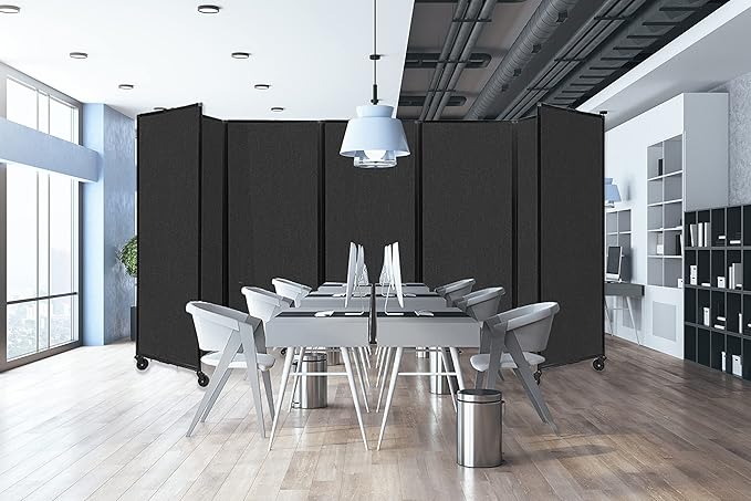 Versare Room Divider 360 Portable Wall Partition | Folding Panels | Large Freestanding Divider | Locking Wheels | Temporary Room Separator