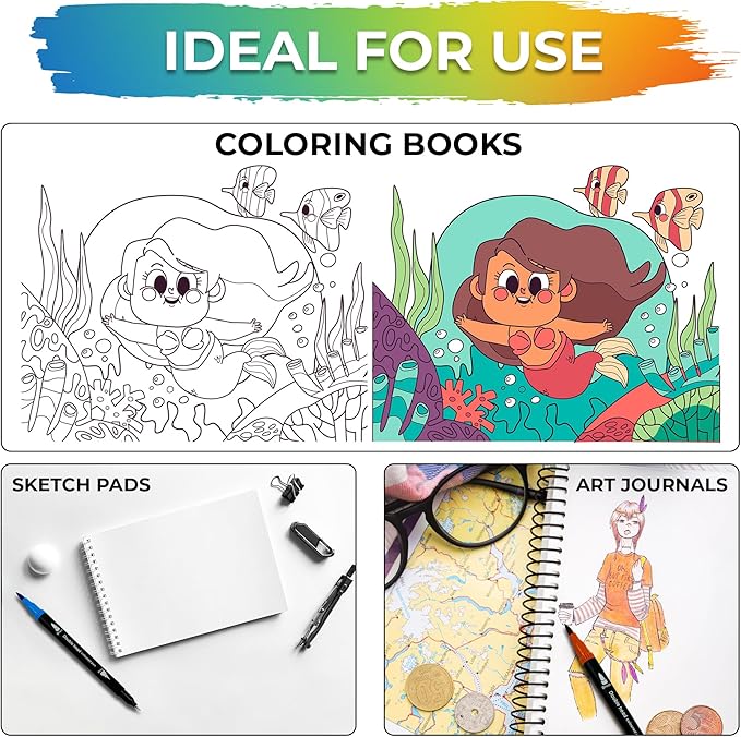 NextG Artz Dual Tip Brush Pens Art Markers, 120 Unique Bright Color, Fineliner & Brush Tip Art Pens for Art Lovers Coloring Drawing Book, Calligraphy Writing, Sketching and Doodling