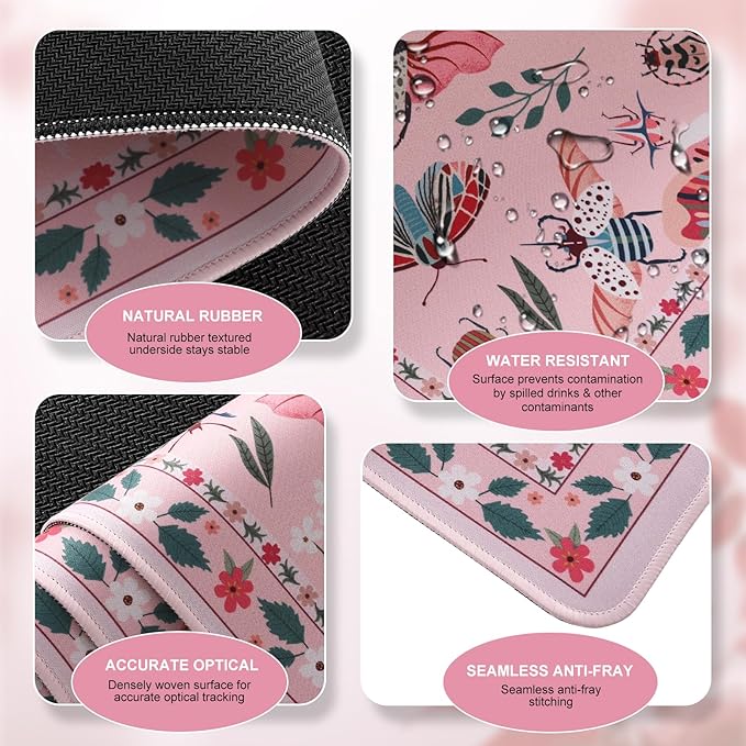 iCasso Large Mouse pad for Desk, Computer Desk Mat, 3Pcs XXL Keyboard and Mouse Pad + Keyboard Wrist Rest, Desk Matt for Desktop, Easy Typing Pain Relief Ultra Thick Mousepad Keyboard Mat(Pink)