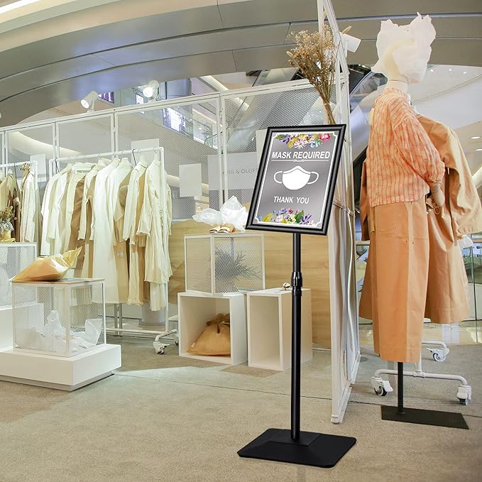 3 Packs Heavy Duty Pedestal Poster Sign Stand, 8.5"x11" Adjustable Floor Standing Sign Holder with 6.6Lbs Solid Steel Base for Vertical and Horizontal View Sign Displayed Stands, Black