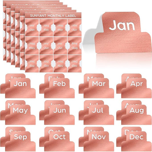 72 Pieces Adhesive Monthly Planner Tabs Monthly Index Stickers Decorative Label Calendar Stickers for Office Study Planner Journal Notebook Back to School Accessories(Rose Gold)