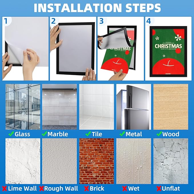 Magnetic Sign Holder 8.5 x 11-10 Pcs Double Sided Magnetic Frames for Refrigerator Reusable Adhesive Frames for Walls Window Door Sign Holder PVC Magnetic Picture Frame Document Holder