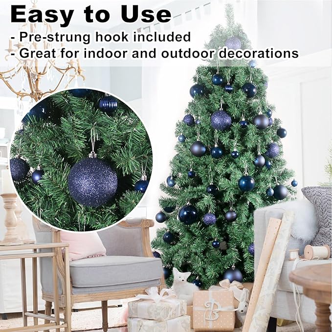 Navy Blue 4.0" Large Christmas Balls - Christmas Tree Decoration Ornaments Shatterproof Hanging Balls for Birthday Halloween Holiday Wedding Decorations Set of 4pcs