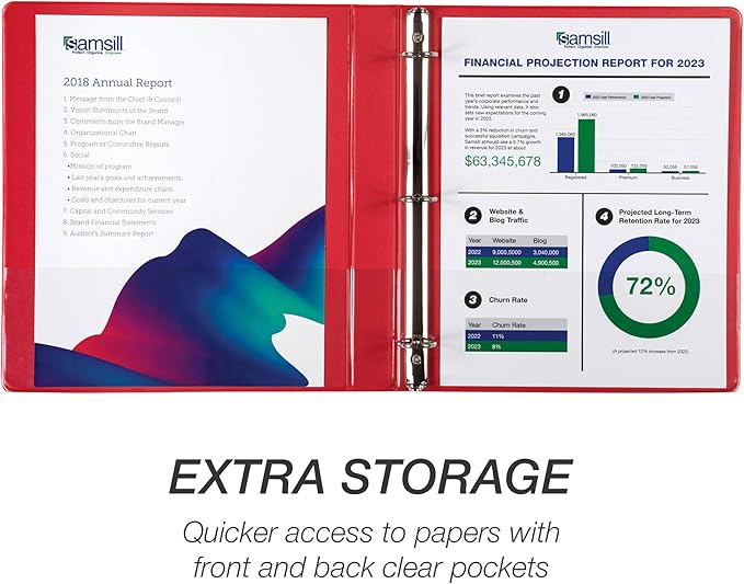 Samsill 1 Inch 3 Ring Binder, Made in USA, Economy Round Ring, Clear View Cover, 200 Sheet Capacity - for School, Home, Office - Ruby Red