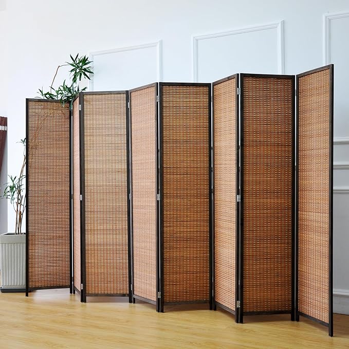8 Panel Room Divider and Folding Screen, Bamboo Screen for Room Separation, 67" H x 122.8" W