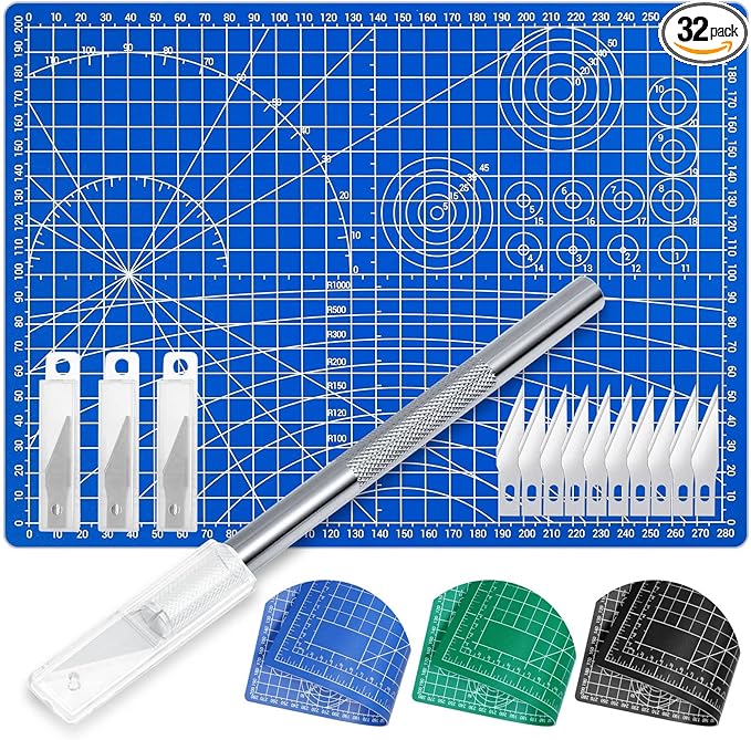 Anezus Exacto Knife Hobby Cutter with A4 Self Healing Cutting Mat Hobby Knife Set with 30 PCS Exacto Blades Precision Art Knife for Crafts Paper Scrapbooking Stencil