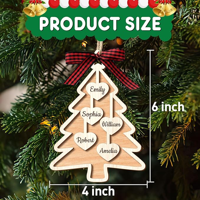 Personalized Christmas Ornaments with Name,Wooden Christmas Tree Ornaments 2025 with Custom Family Name for Kids Adults,Xmas Ornaments for Christmas Tree Gifts (03-Christmas Tree Ornaments)