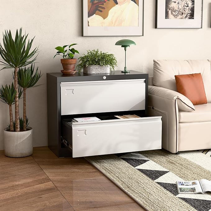 Aobabo 2 Drawer Lateral File Cabinet, Metal Filing Cabinet with Lock, Suitable for Home Office School Hanging Files Letter/Legal/F4/A4 Size,Multi,Required-Assembly