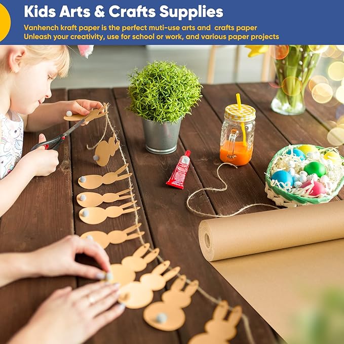 Vanhench Brown Wrapping Paper, Craft Paper, Kraft Paper 17.5"x 1800"(150'), Gift Wrapping Bulletin Board Arts & Crafts, Bouquet Flower Table Covering Poster Packing Shipping Moving Supplies 65GSM 45LB