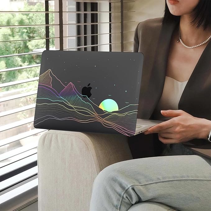 KEROM Clear Black Case for MacBook Air 13 inch 2021-2018 M1 A2337 A2179 A1932, Plastic Hard Shell Case & Keyboard Cover for MacBook Air 13.3 inch, Sunrise