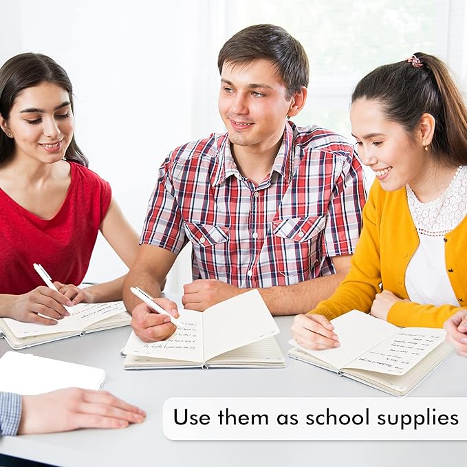 feela College Ruled Notebooks, 24 Pack Business Notebook Hardcover Lined Writing Journal with Pen Holder for Men Women Note Taking, with 24 Black Pens, 120 GSM, 5.1”x8.3”, A5, White