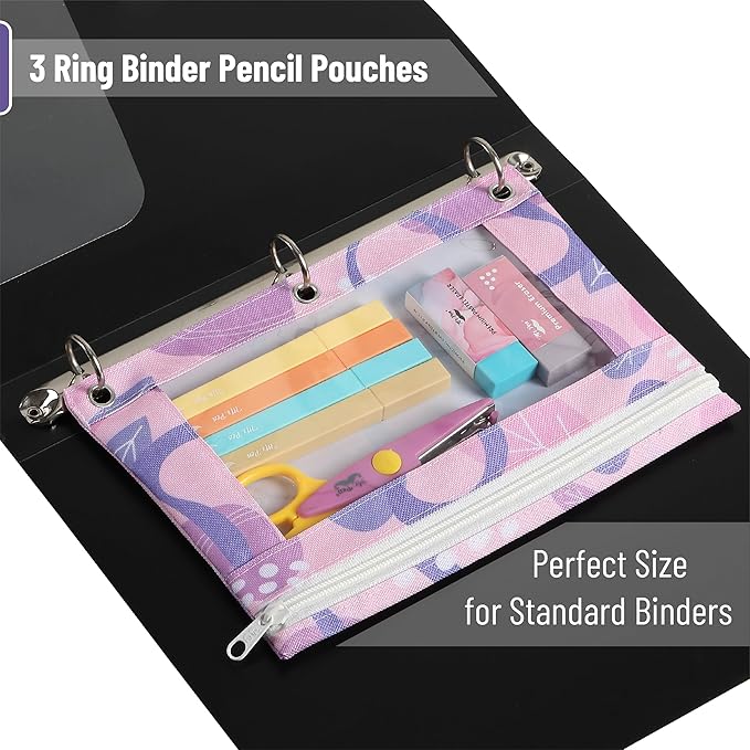 Mr. Pen 2Pack Zipper Pencil Cases - 3 Ring Binder Pouch with Zipper