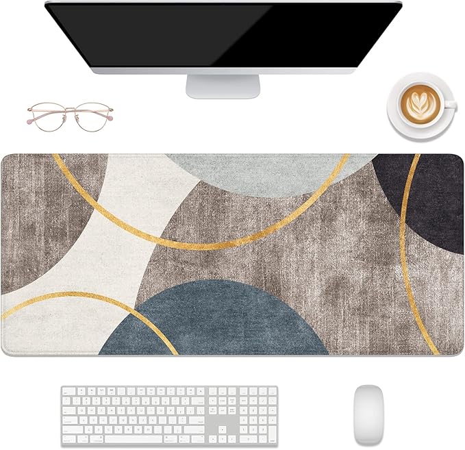 Desk Mat, 32" x 12" XXL Extended Large Gaming Mouse Pad, Desktop Decor Desk Pad, Cute Men Women Office Supplies and Accessories, XL Mouse Mat for Laptop & Keyboard, Abstract Art Circle