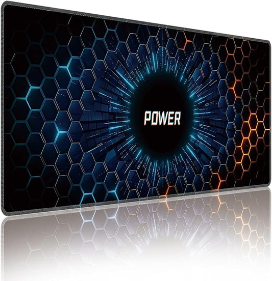 Hexagon Honeycomb Large Mouse Pad, Gaming Desk Mat, XXL Extended Keyboard Desk Pad, 35.4"x15.7" Non-Slip Rubber Base Big Mousepad with Stitched Edges for Home and Office