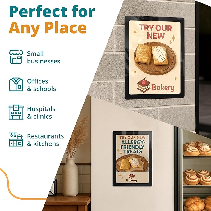 8.5 x 11 Adhesive Wall Frames - Peel & Stick Picture Frames, Wall Sign Holder, Paper Protector Sheets, Certificate Holders, Reusable Picture Frame, Dry Erase, Non Magnetic - White, Pack of 5