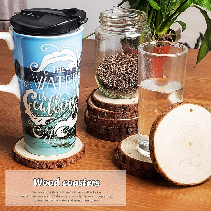 5ARTH Natural Wood Slices - 30 Pcs 2.7-3.1 inches Craft Unfinished Wood kit Predrilled with Hole Wooden Circles for Arts Wood Slices Christmas Ornaments DIY Crafts