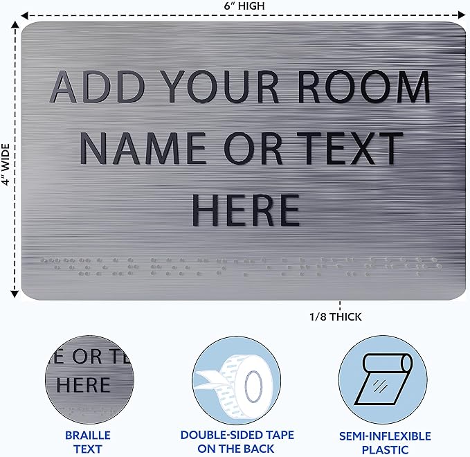 9" X6" Personalized Custom Sign - ADA Compliant Tactile Graphics Grade 2 Braille Text Acrylic Wall Signs - Add Your Room Name Text Sign for Home School Office Business Workplace