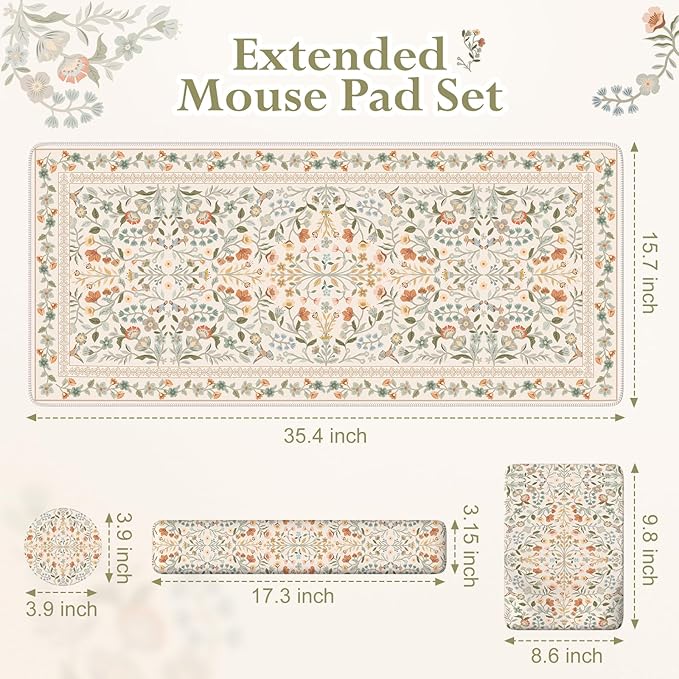 iLeadon Ergonomic Mouse Pad with Wrist Rest, Non Slip Mouse and Keyboard Pad, Cute Desk Pad Mat Sets, Extra Large Desk Cover Mat with Coaster for Women Home Office (Beige)