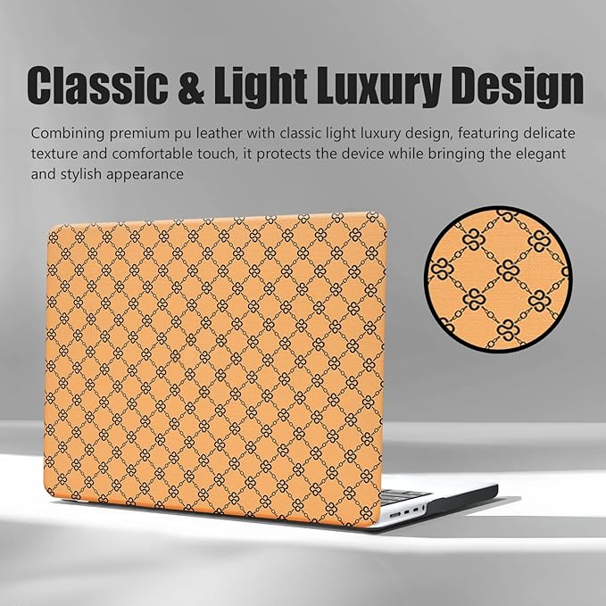 DTangLsm Compatible with MacBook Air 13 inch Case 2025-2022 M4 M3 M2 A3240 A3113 A2681, Luxury Checkered Textured Vintage Leather Retro Hard Shell Case for MacBook Air 13.6 inch+Keyboard Cover,Yellow