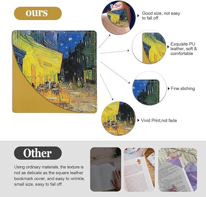 Van Gogh Starry Night Bookmarks Leather,4 Pcs Fun Book Accessories for Reading Lovers, Personalized Corner Page Markers for Women Men Girls Boys Student Teacher Kids Gifts (Oil Painting)
