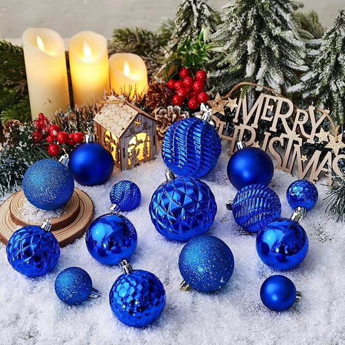 Christmas Balls Ornaments -36pcs Shatterproof Christmas Tree Decorations with Hanging Loop for Xmas Tree Wedding Holiday Party Home Decor,6 Styles in 3 Sizes(Diamond Blue)