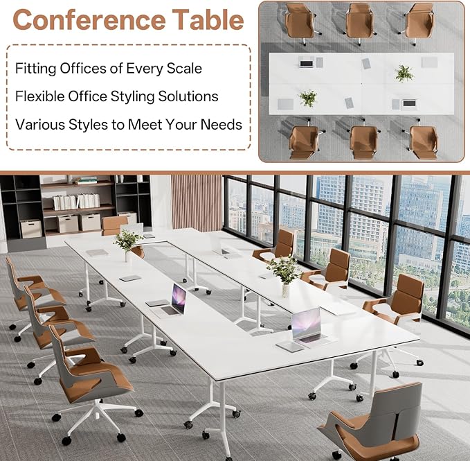 Conference Table, Folding Conference Tables for 2-20 People, Modern Conference Room Table with Wheels, Super Sturdy Large Rectangle Mobile Meeting Seminar Tables for Office (2PCS 70.8in)