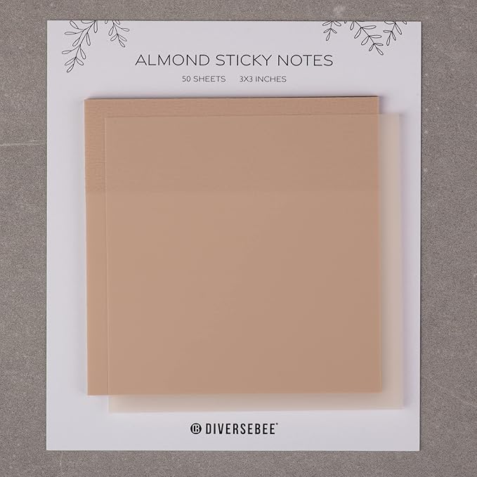 DiverseBee 50 Sheets Pastel Transparent Sticky Notes, 3x3” Clear Sticky Tabs, Translucent Page Flags Book Markers Stickers, Planner Accessories, Bible Journaling Study Office School Supplies (Almond)