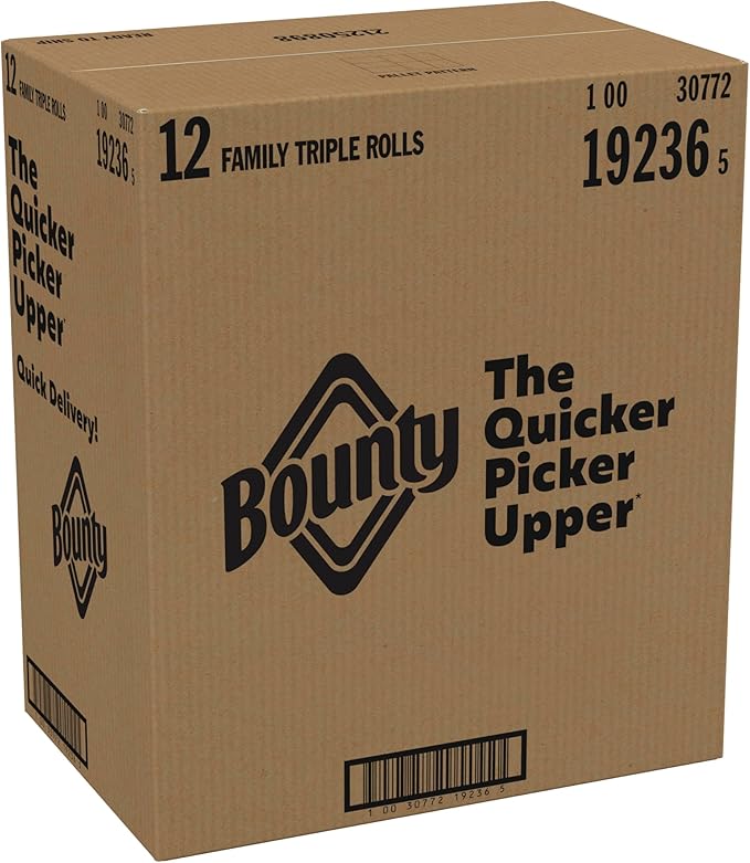Bounty Quick-Size Paper Towels, White, 12 Family Triple Rolls = 40 Regular Rolls
