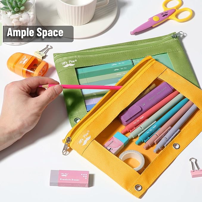 Mr. Pen- Pencil Pouch for 3 Ring Binder, 2 Pack, Olive and Amber, 3 Ring Binder Pencil Pouch