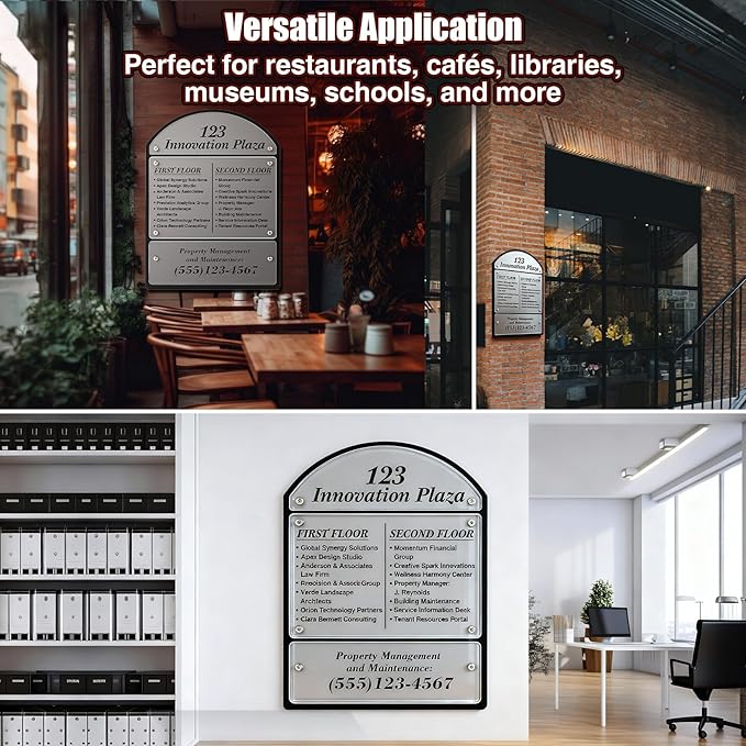 25 x 18.5 Inches Wall Mounted Office Sign Acrylic Directory Sign Office Wall Directory Large Signs Holder 6 Panels Black Backing for Restaurant Church Poster Frame Easy Install Board