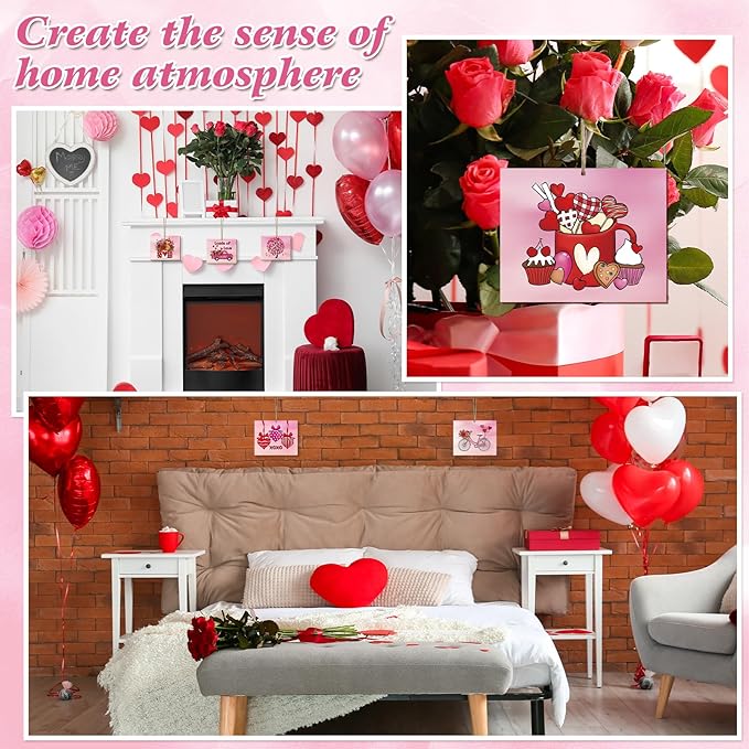 COCHIE 10 Pieces Large Valentine's Day Unfinished Wood Crafts to Paint for Kids Adults, Bulk Predrilled Wooden Ornaments for Painting, Heart Pattern Paintable Wood Slices Craft Supplies with Ropes