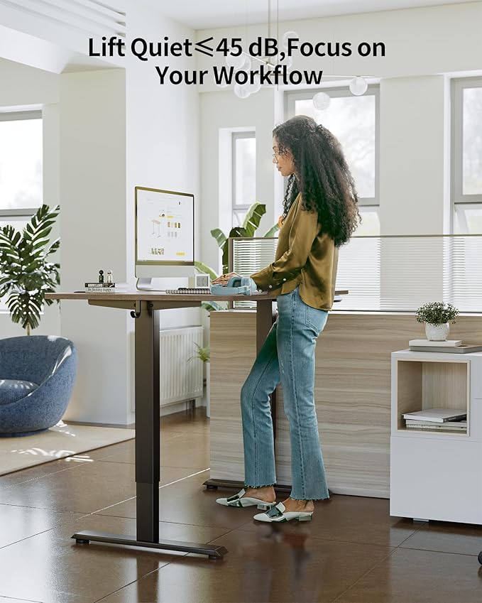 FEZIBO One-Piece Standing Desk Adjustable Height Stand up Home Office Desk, 48x24 Inch Electric Standing Computer Desk, with 4 Memory Presets, Fixable casters, Rustic Brown