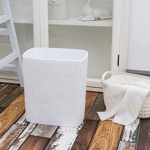 Polytree White Boho Flowers Bathroom Trash Can 1.8 Gallon(7 Liter) Small Kitchen Garbage Can,Living Room Bedroom Trash Can, Decor Wastebasket for Home Office