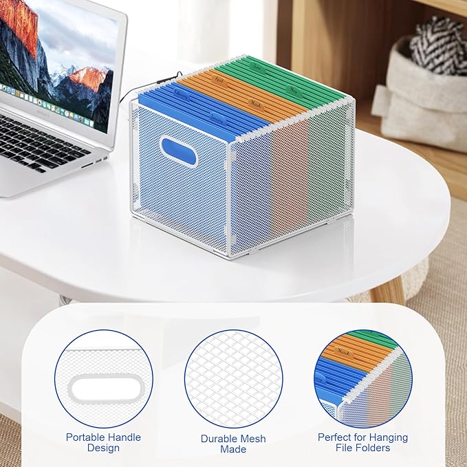 Samstar Hanging File Organizer, Mesh File Folder Organizer Crate Cabinet Inserts Storage Box, Letter Size,White