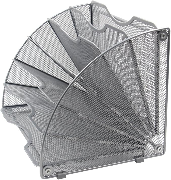 EasyPAG Desk File Organizer, 6-Section Vertical File Folder Holder Stand, Fan-Shaped Metal Rack File Sorter for Office Classroom Desktop Organization, Silver