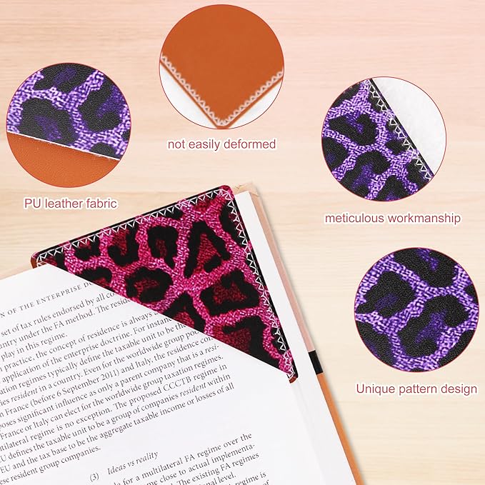 4 Pieces Leather Bookmarks, Cute Book Accessories for Reading Lovers, Page Markers for Women Men Kids Students Teachers Retirement Birthday Gift (Leopard Print)