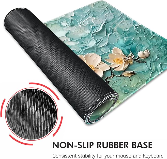 Galdas Gaming Mouse Pad XXL XL Large Long Extended Big Mousepad Non-Slip Rubber Keyboard Desk Pad with Stitched Edges for Laptop Home Office (31.5x11.8x0.08 Inch) … (Painting Flowers)